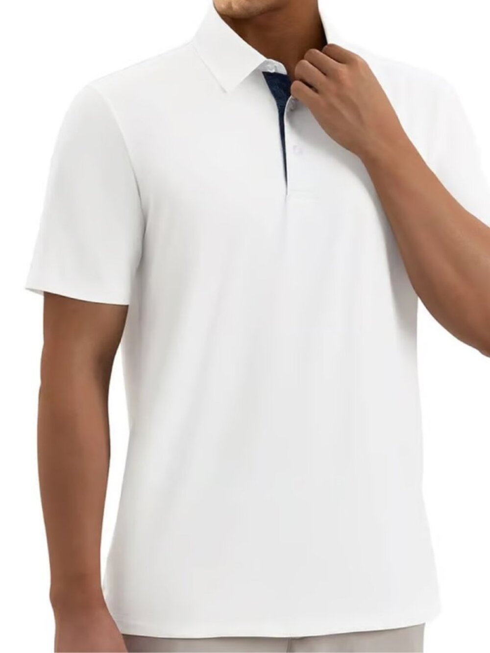 Men's White Contrast Collar Polo Shirt – Short Sleeve Golf Tennis Top, XL